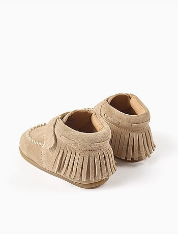 Bottines barefoot en daim à franges et à scratch