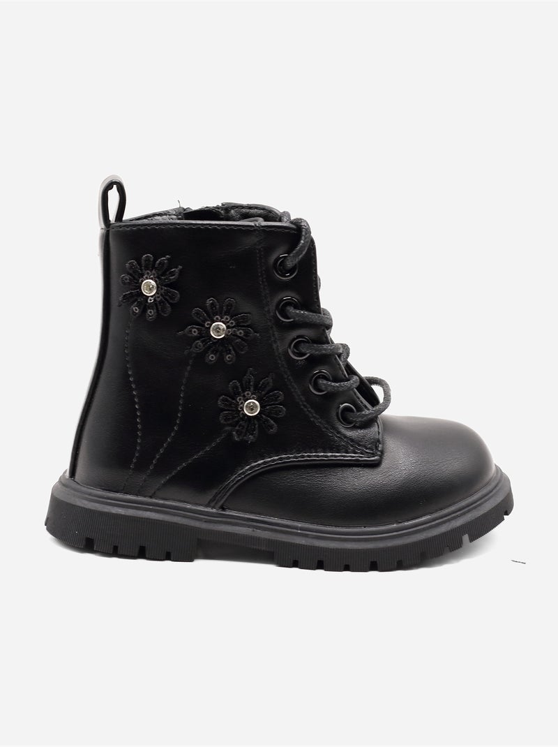 Bottines Bébé a lacets Noir - Kiabi