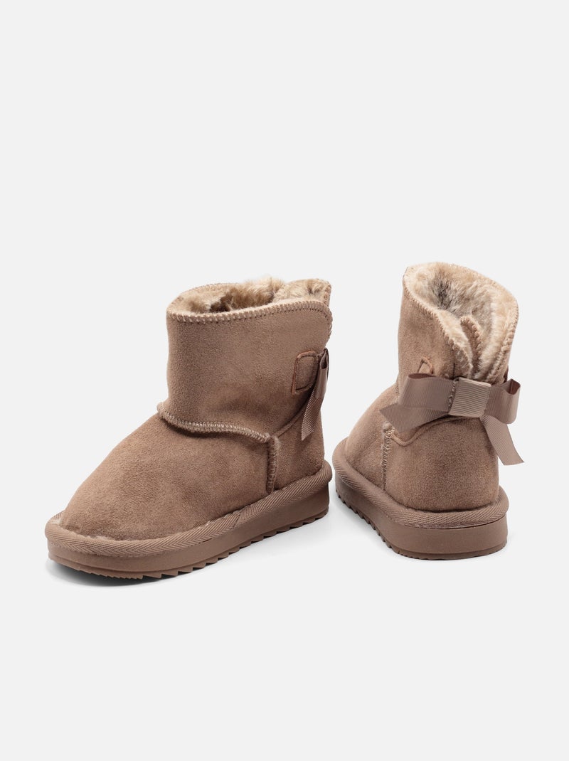 Bottines Bébé à noeuds Taupe - Kiabi