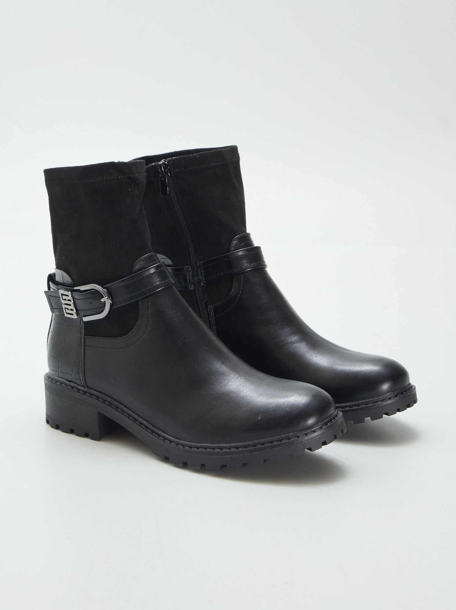 Bottines bi matiere zippees