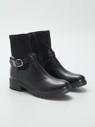 Bottines bi-matière zippées