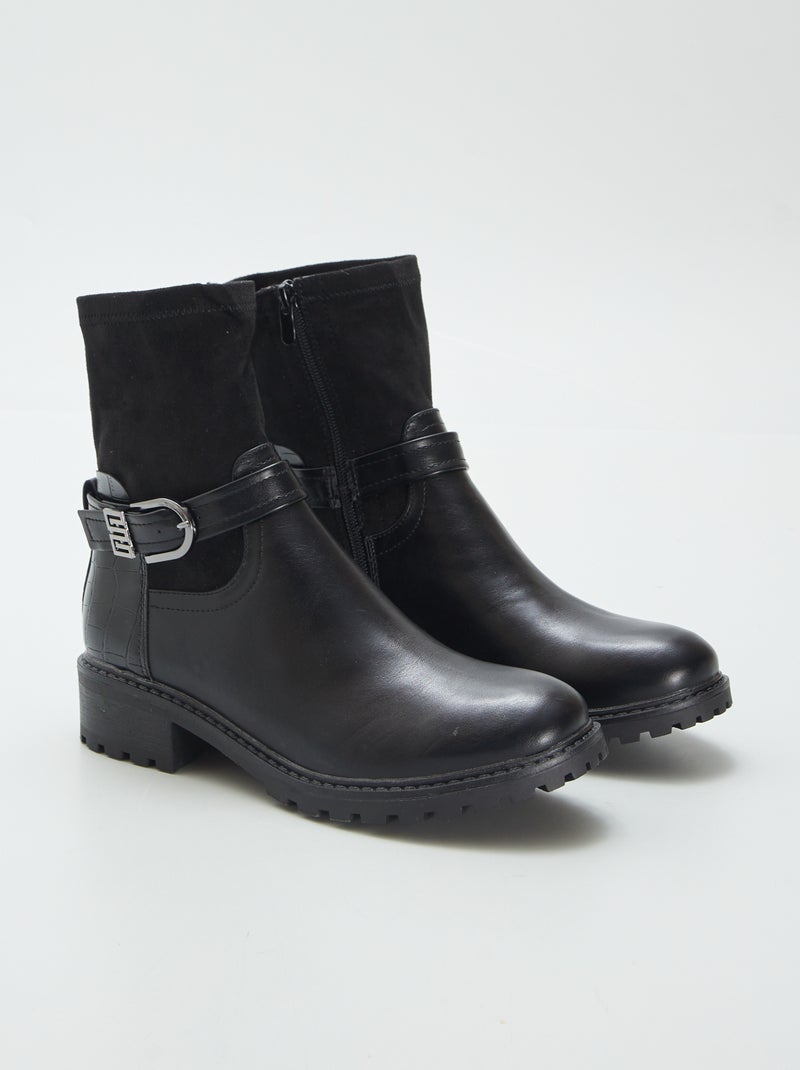 Bottines bi-matière zippées Noir - Kiabi