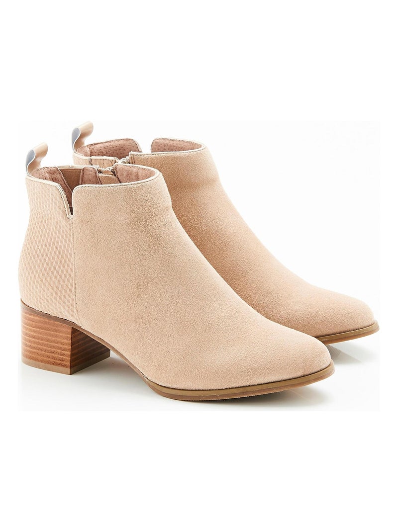 Bottines bi-matières - Damart Taupe - Kiabi