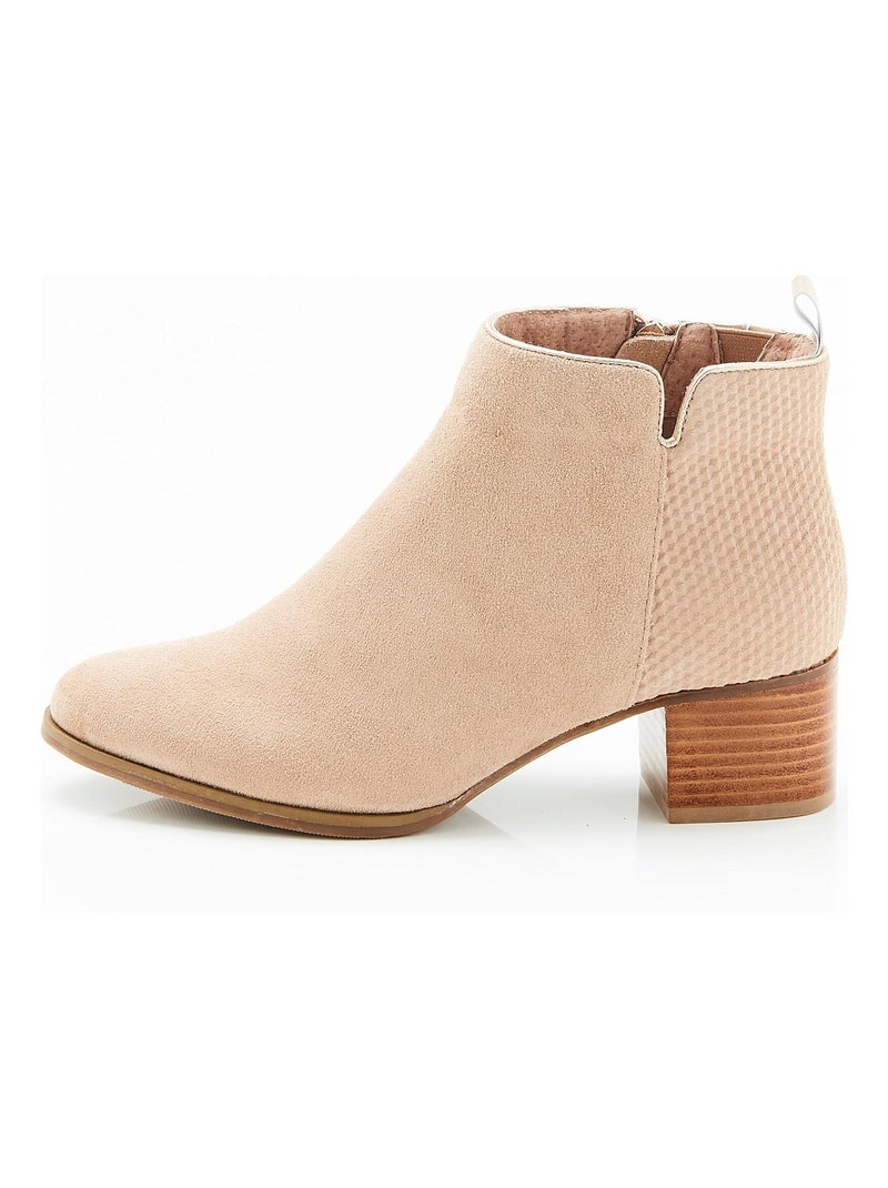 Bottines bi-matières - Damart Taupe - Kiabi