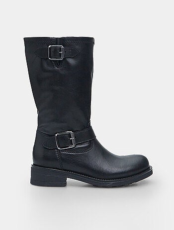 Bottines Biker en cuir avec double boucle BATA