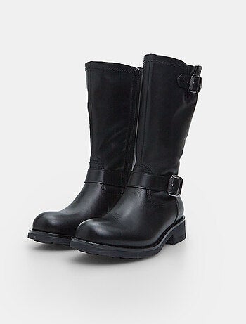 Bottines Biker en cuir avec double boucle BATA