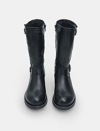 Bottines Biker en cuir avec double boucle BATA