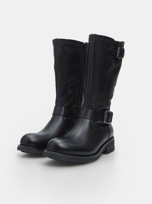 Bottines Biker en cuir avec double boucle BATA - Kiabi