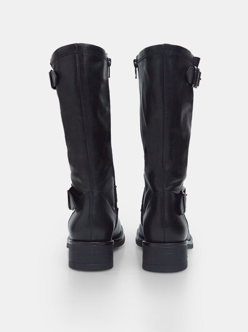 Bottines Biker en cuir avec double boucle BATA - Kiabi