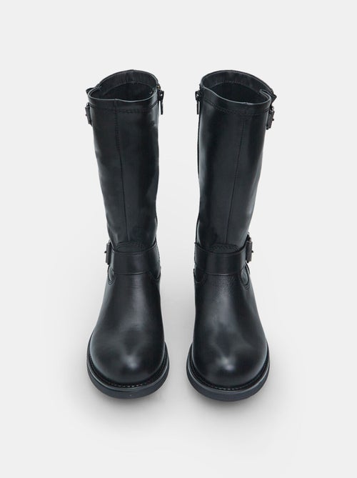 Bottines Biker en cuir avec double boucle BATA - Kiabi
