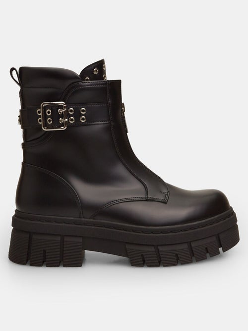 Bottines bikers avec zip et clous BATA - Kiabi