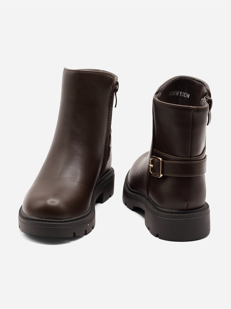 Bottines boucle ardillon Marron - Kiabi