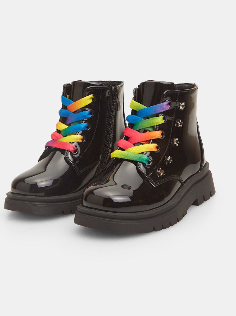 Bottines Bubblegummers avec lacets multicolores Noir - Kiabi