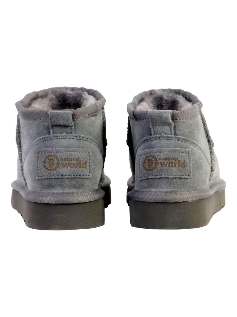 Bottines Chausson Cuir Natural World Media Merino Gris - Kiabi