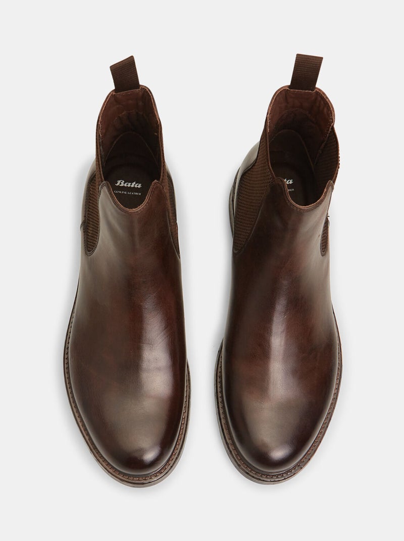 Bottines Chelsea en cuir BATA Marron - Kiabi