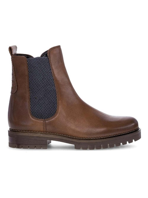Bottines chelsea  en cuir lisse - Kiabi