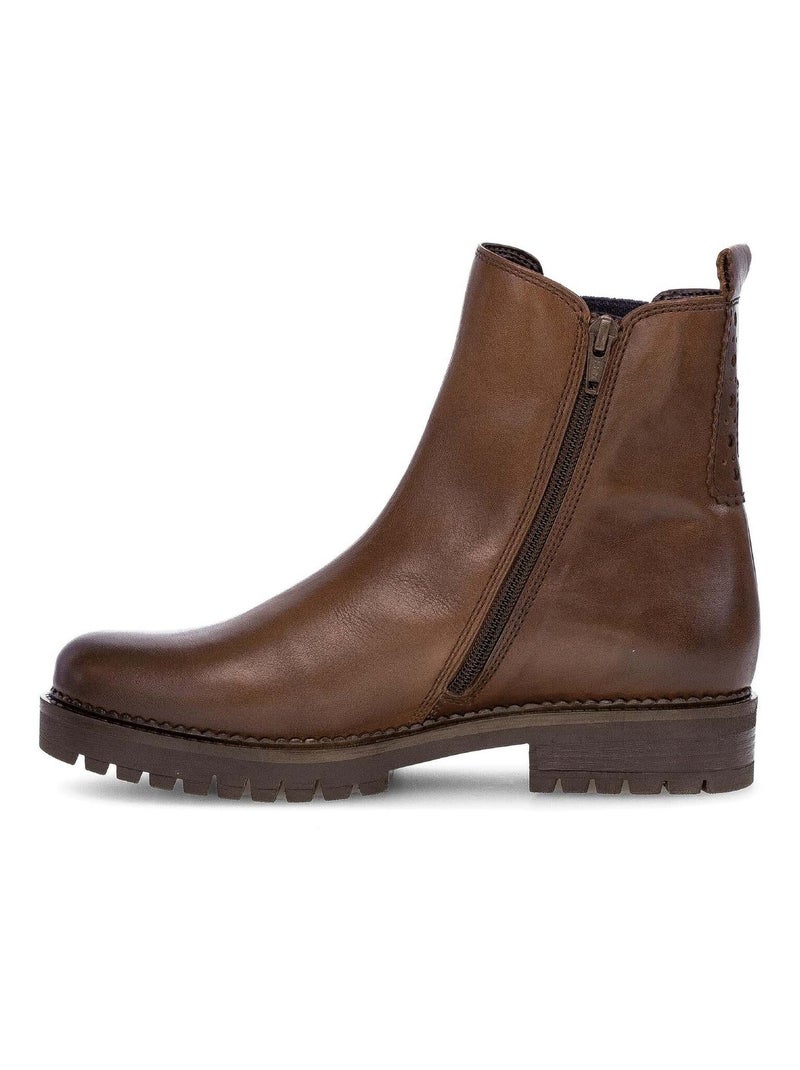 Bottines chelsea  en cuir lisse Marron clair - Kiabi