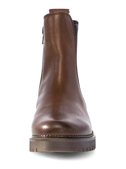 Bottines chelsea  en cuir lisse - Kiabi