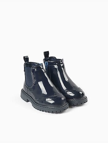 Bottines chelsea vernies avec détails brogue
