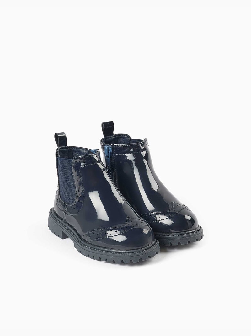 Bottines chelsea vernies avec détails brogue Bleu Bleu - Kiabi