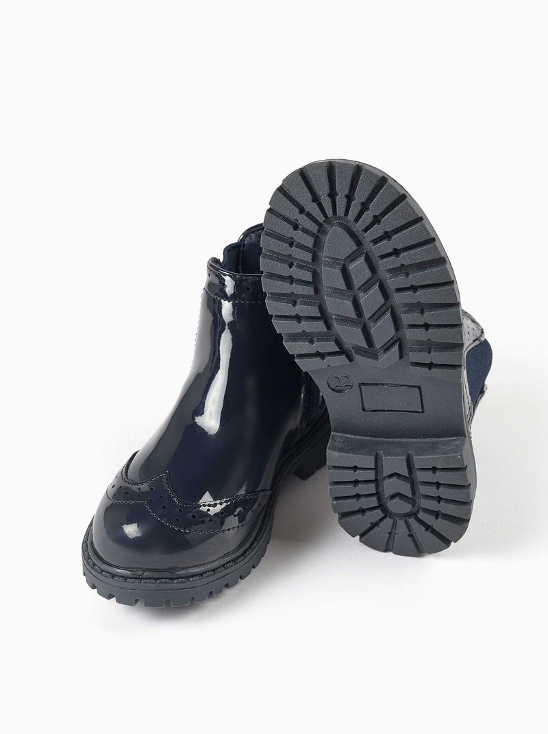 Bottines chelsea vernies avec détails brogue Bleu Bleu - Kiabi
