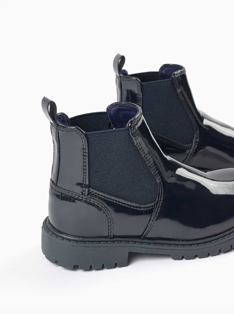 Bottines chelsea vernies avec semelle antidérapante Bleu Bleu - Kiabi