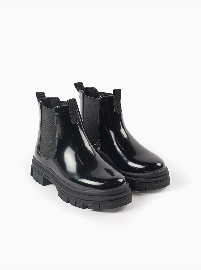 Bottines chelsea vernies avec semelle antidérapante Noir Noir - Kiabi
