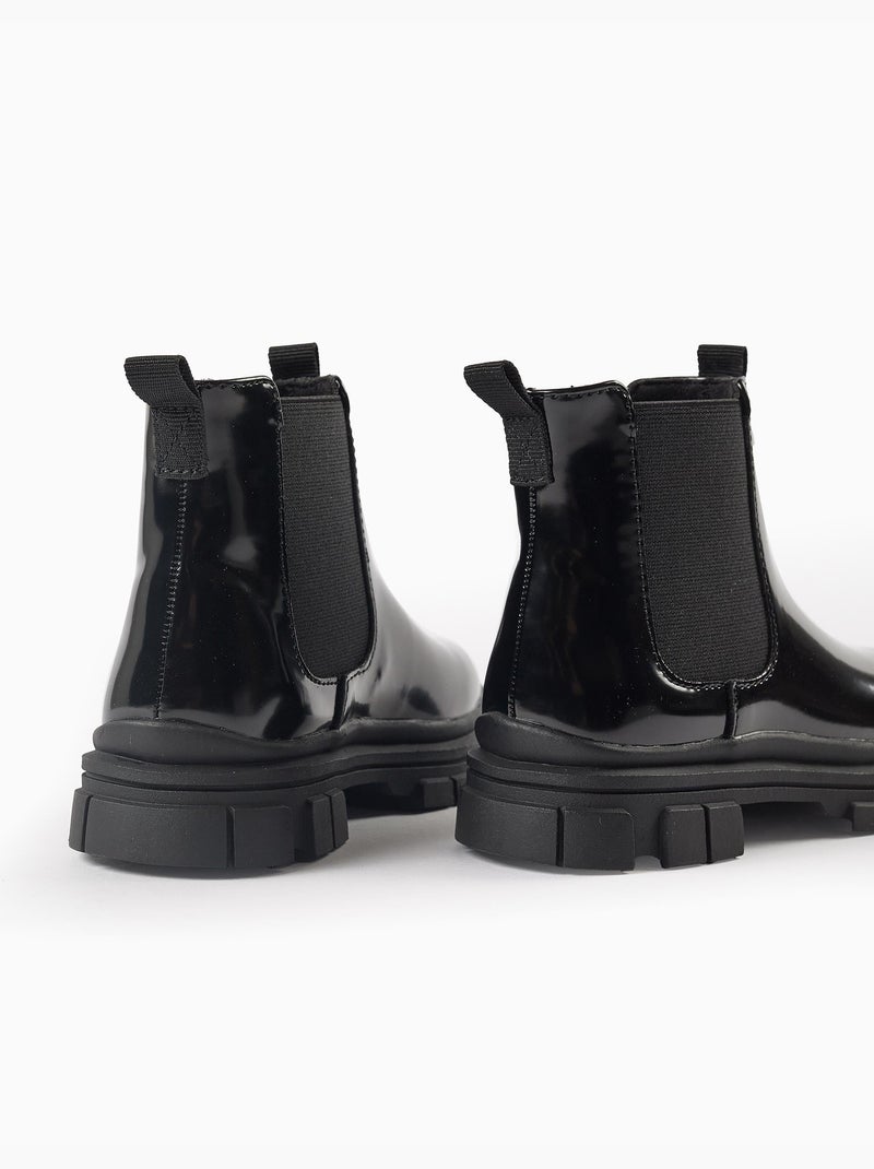 Bottines chelsea vernies avec semelle antidérapante Noir Noir - Kiabi
