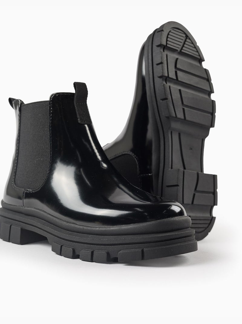 Bottines chelsea vernies avec semelle antidérapante Noir Noir - Kiabi