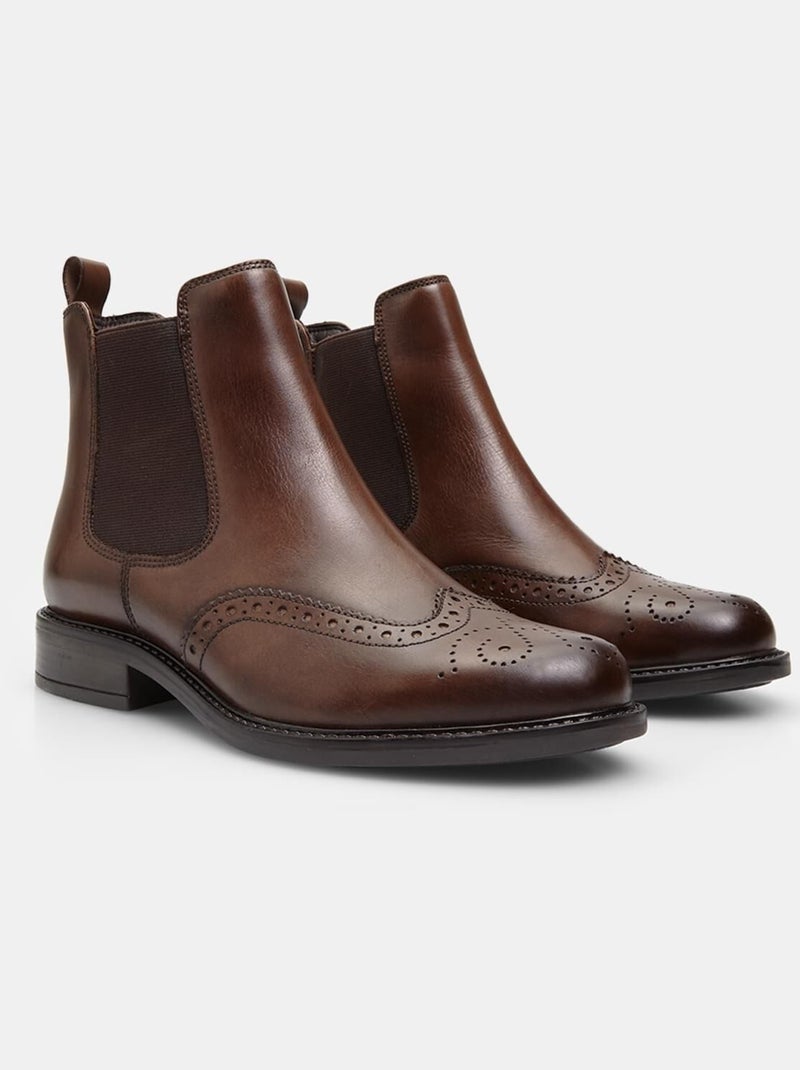 Bottines Cheville en cuir avec brogue BATA Marron - Kiabi