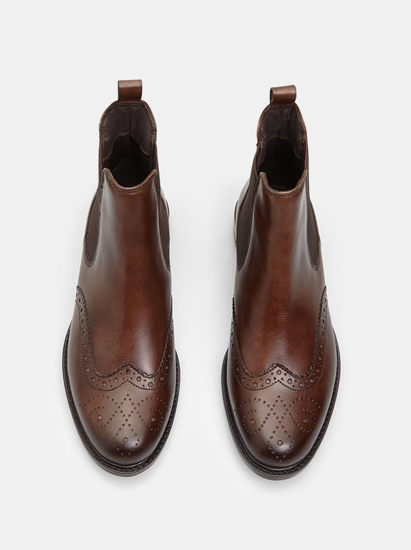 Bottines Cheville en cuir avec brogue BATA Marron - Kiabi