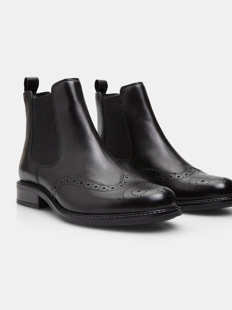 Bottines Cheville en cuir avec brogue BATA Noir - Kiabi
