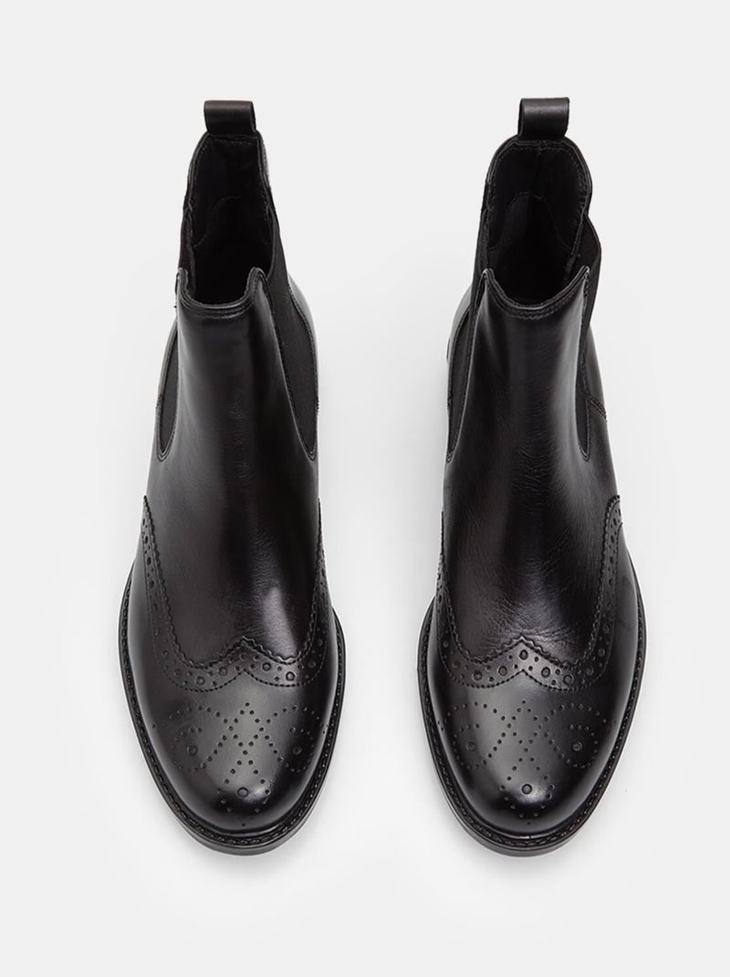 Bottines Cheville en cuir avec brogue BATA Noir - Kiabi