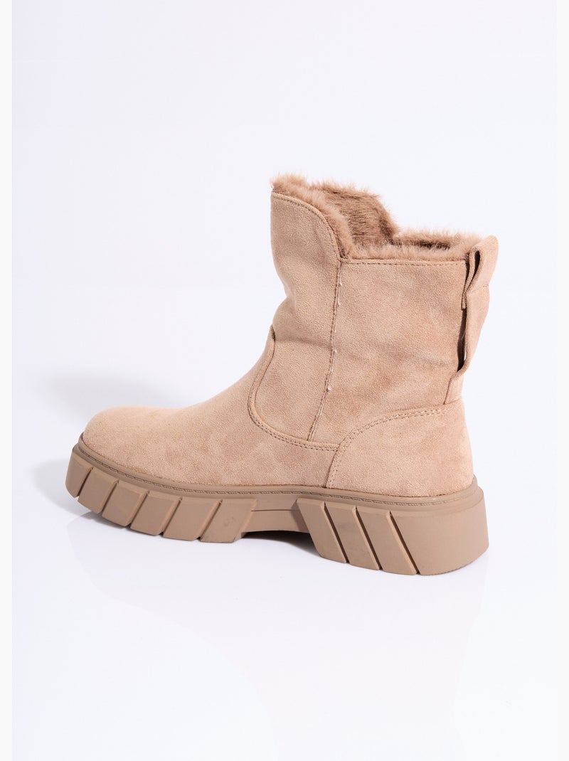 Bottines compensées chaudes en suédine - AFIBEL Beige - Kiabi
