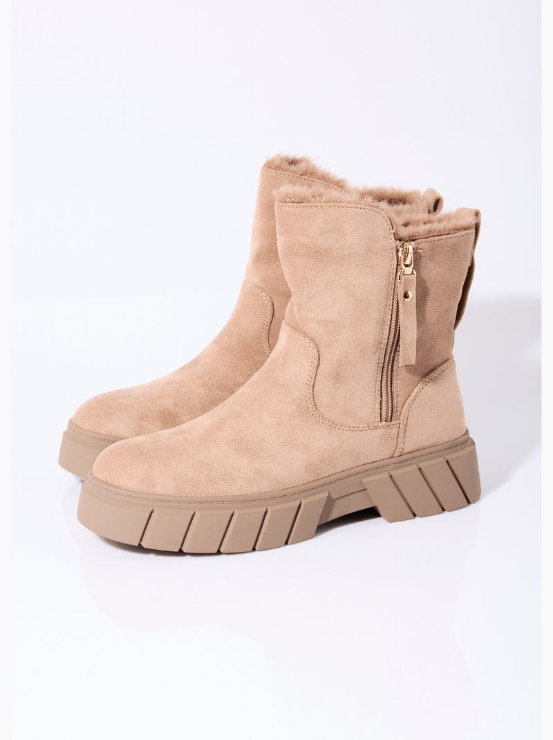 Bottines compensées chaudes en suédine - AFIBEL Beige - Kiabi