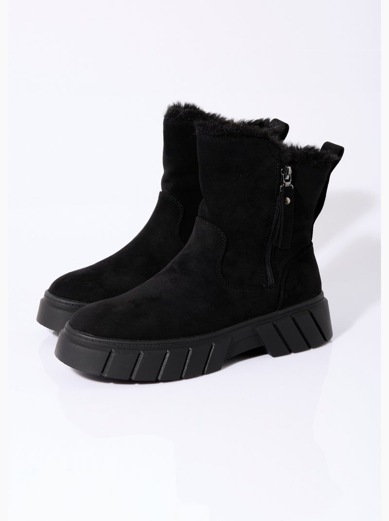 Bottines compensées chaudes en suédine - AFIBEL Noir - Kiabi