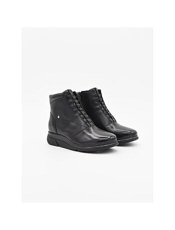 Bottines compensées en cuir noir pour femme
