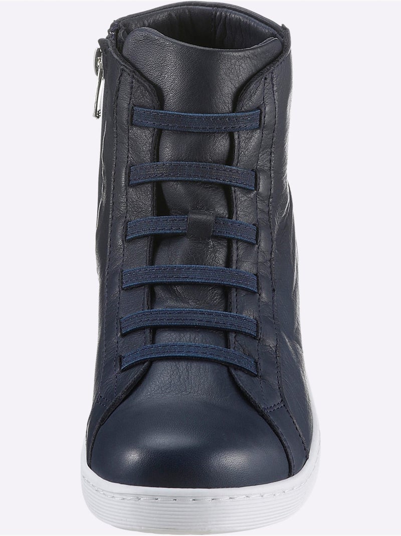 Bottines courtes à lacets en cuir nappa souple et confortable - Taille standard - Helline Bleu marine - Kiabi
