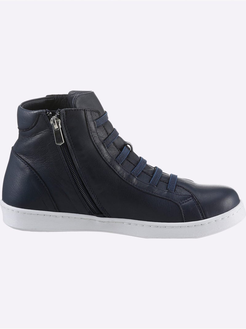 Bottines courtes à lacets en cuir nappa souple et confortable - Taille standard - Helline Bleu marine - Kiabi