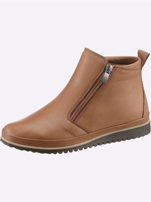 Bottines courtes en cuir nappa avec glissière et semelle en caoutchouc - Taille standard - Helline - Kiabi
