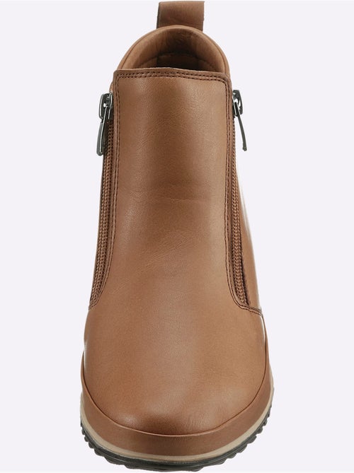 Bottines courtes en cuir nappa avec glissière et semelle en caoutchouc - Taille standard - Helline - Kiabi