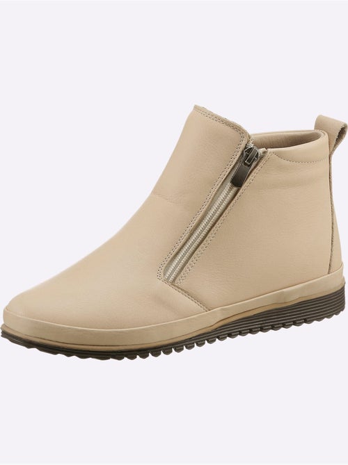 Bottines courtes en cuir nappa avec glissière et semelle en caoutchouc - Taille standard - Helline - Kiabi