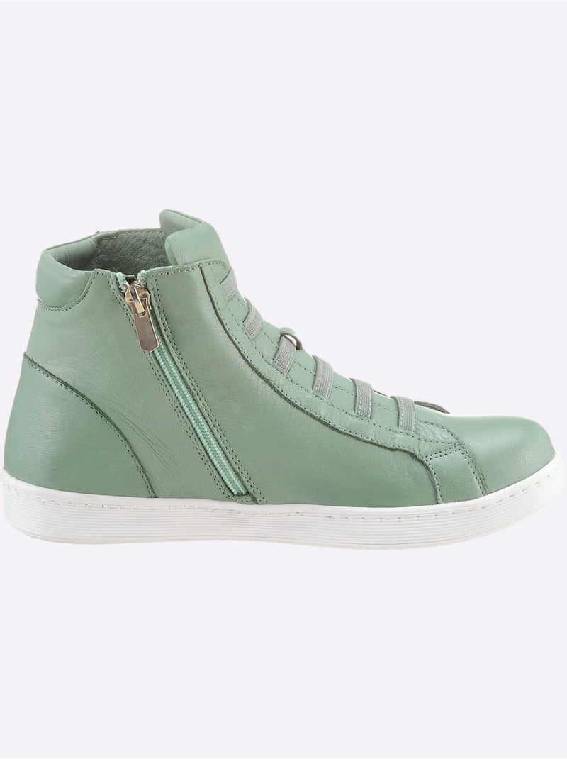 Bottines courtes en cuir nappa avec lacets et semelle en cuir - Taille standard - Helline Menthe - Kiabi