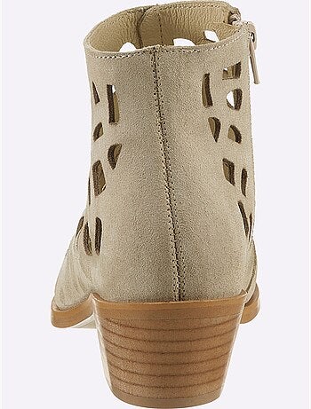 Bottines courtes en cuir velours avec motif découpé et talon bottier - Taille standard - Helline