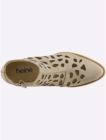 Bottines courtes en cuir velours avec motif découpé et talon bottier - Taille standard - Helline