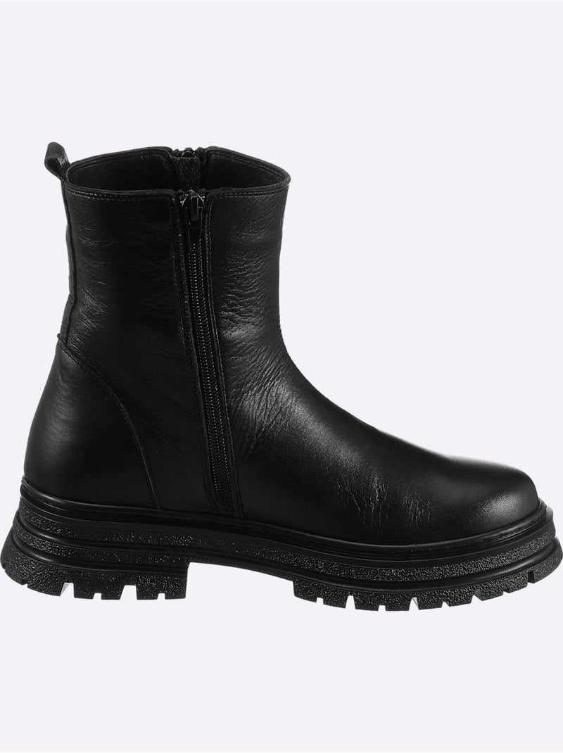 Bottines cuir d'agneau nappa très doux - taille standard - helline Noir - Kiabi