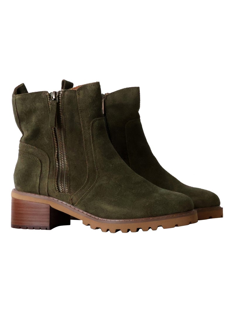 Bottines Cuir Emilie Karston Settia Kaki - Kiabi