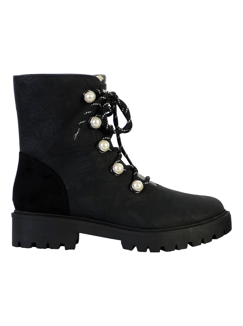 Bottines Cuir Montante Desigual Biker Pearl Noir - Kiabi