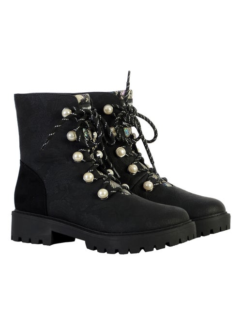 Bottines Cuir Montante Desigual Biker Pearl - Kiabi