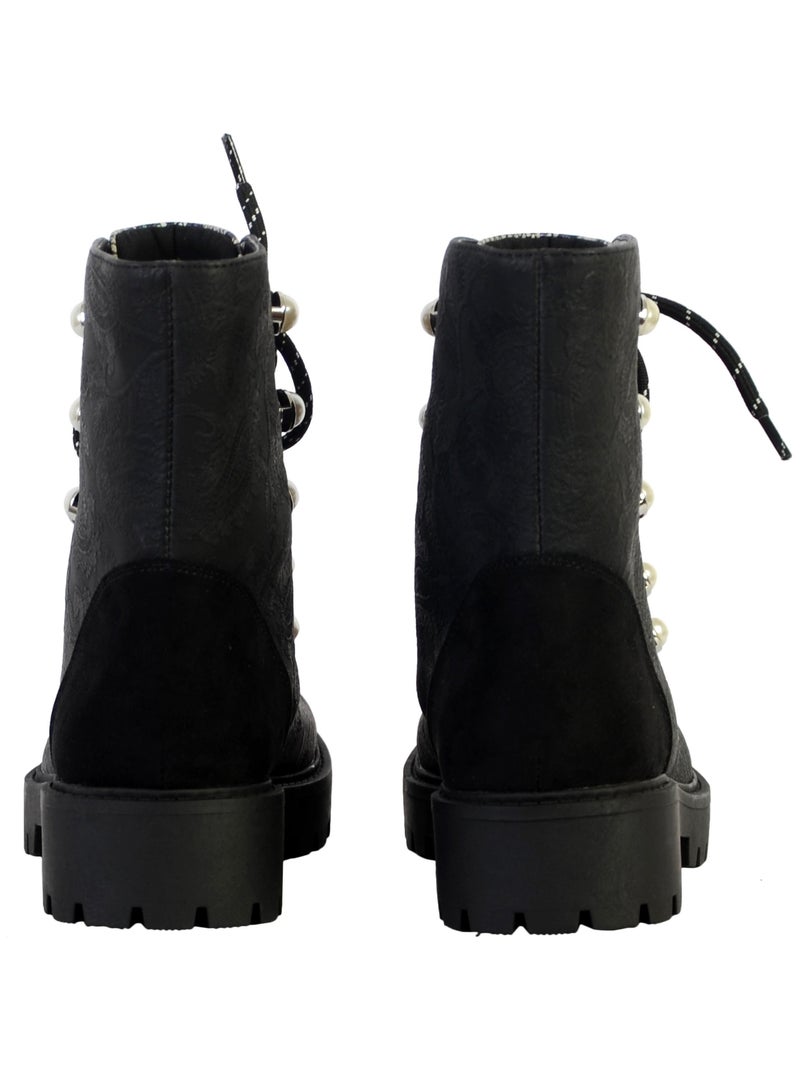 Bottines Cuir Montante Desigual Biker Pearl Noir - Kiabi